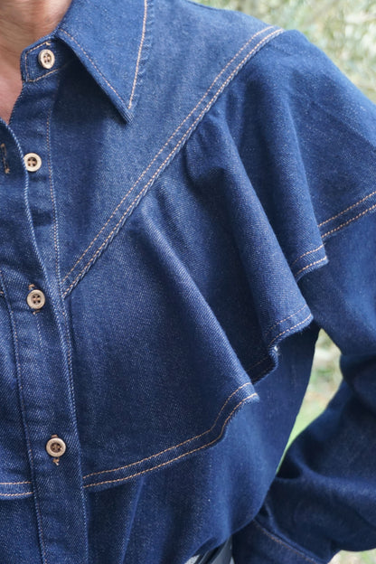 Chemise en jean à volants coton