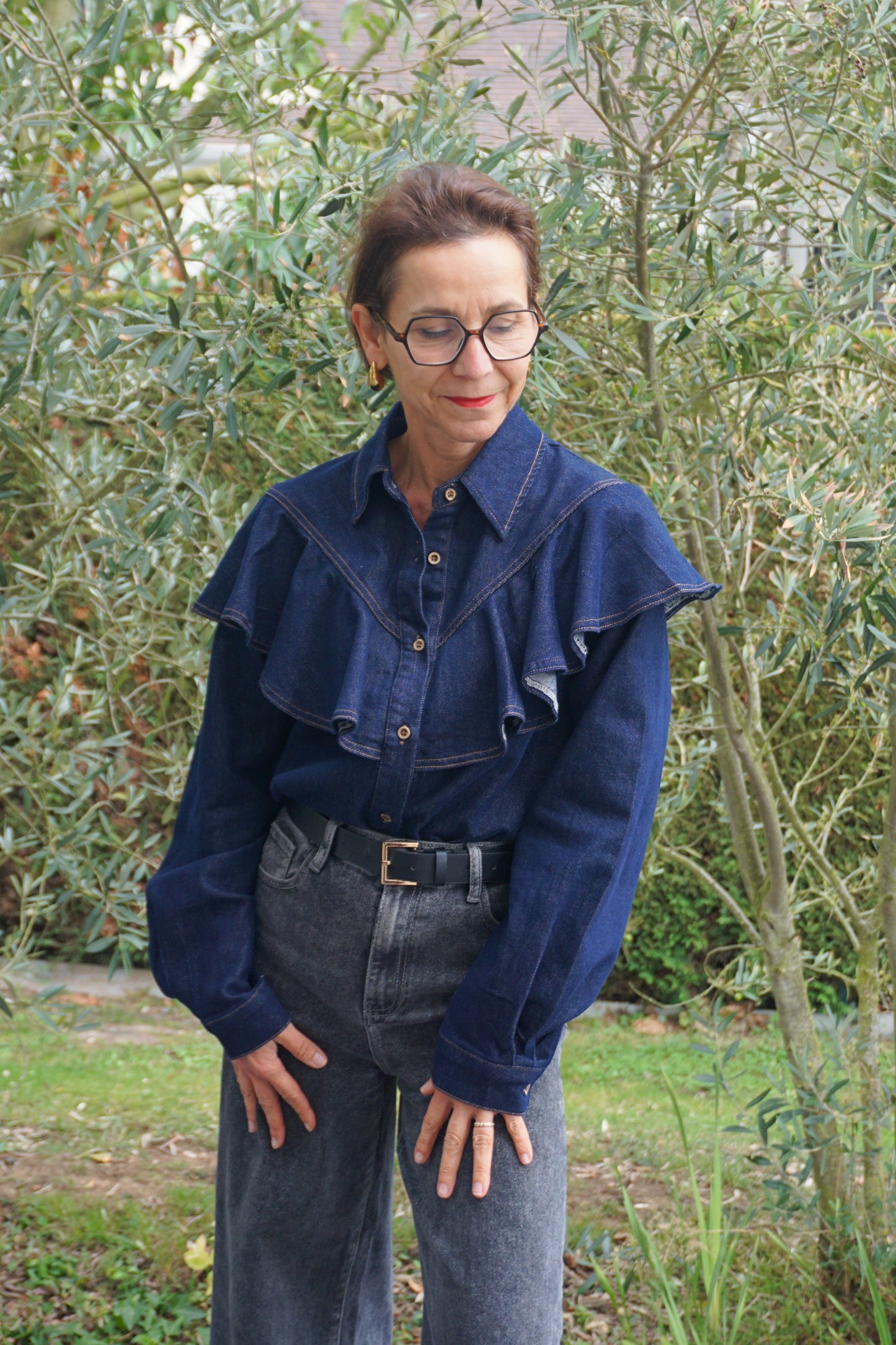 Chemise en jean à volants coton