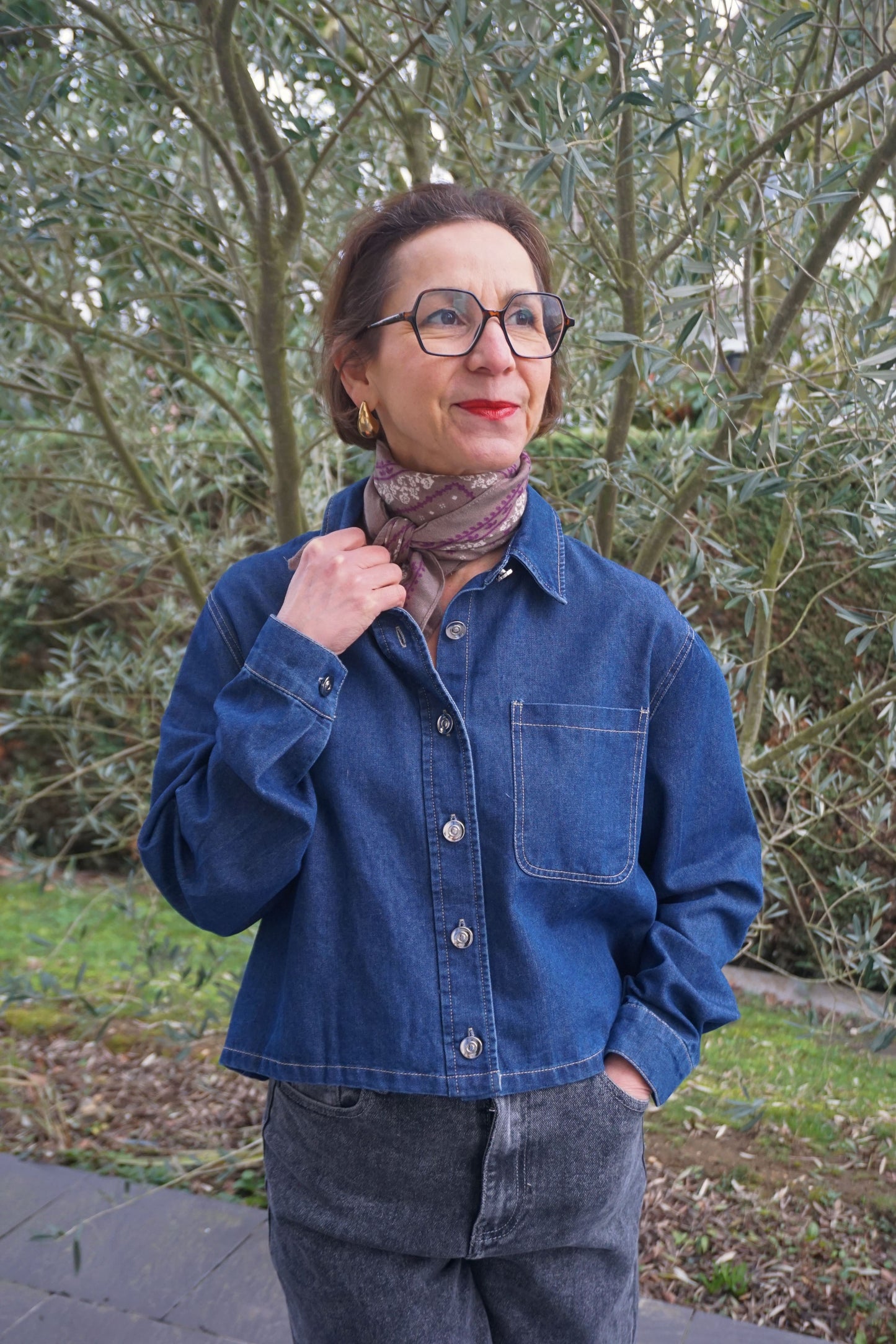 Chemise en jean boutons argentés