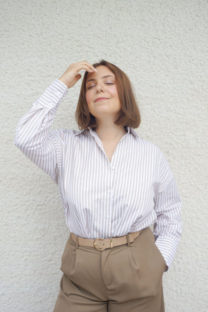 Chemise rayée beige et blanche