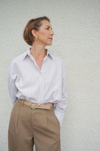 Chemise rayée beige et blanche