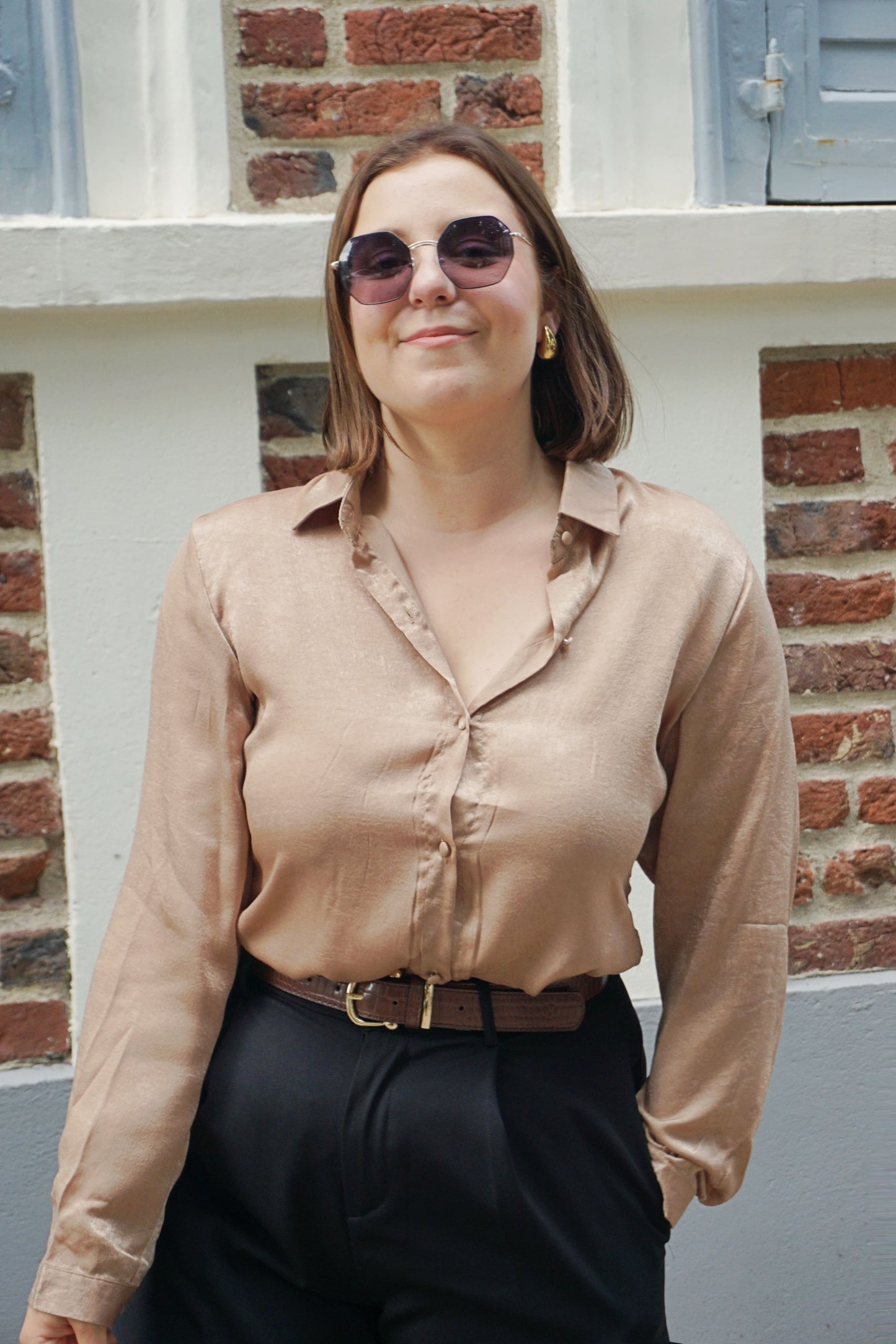 Light brown satin shirt