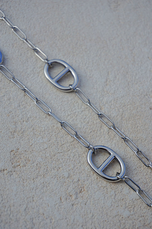 Collier argenté sautoir grosses boucles