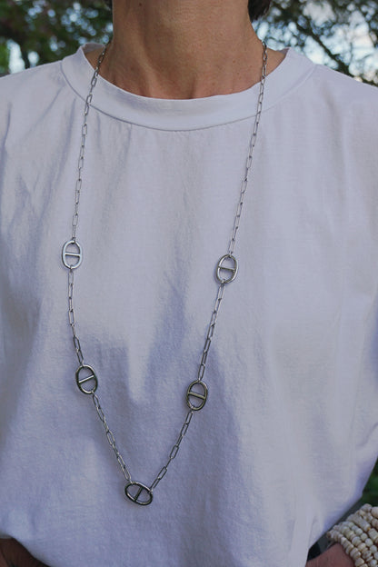 Collier argenté sautoir grosses boucles