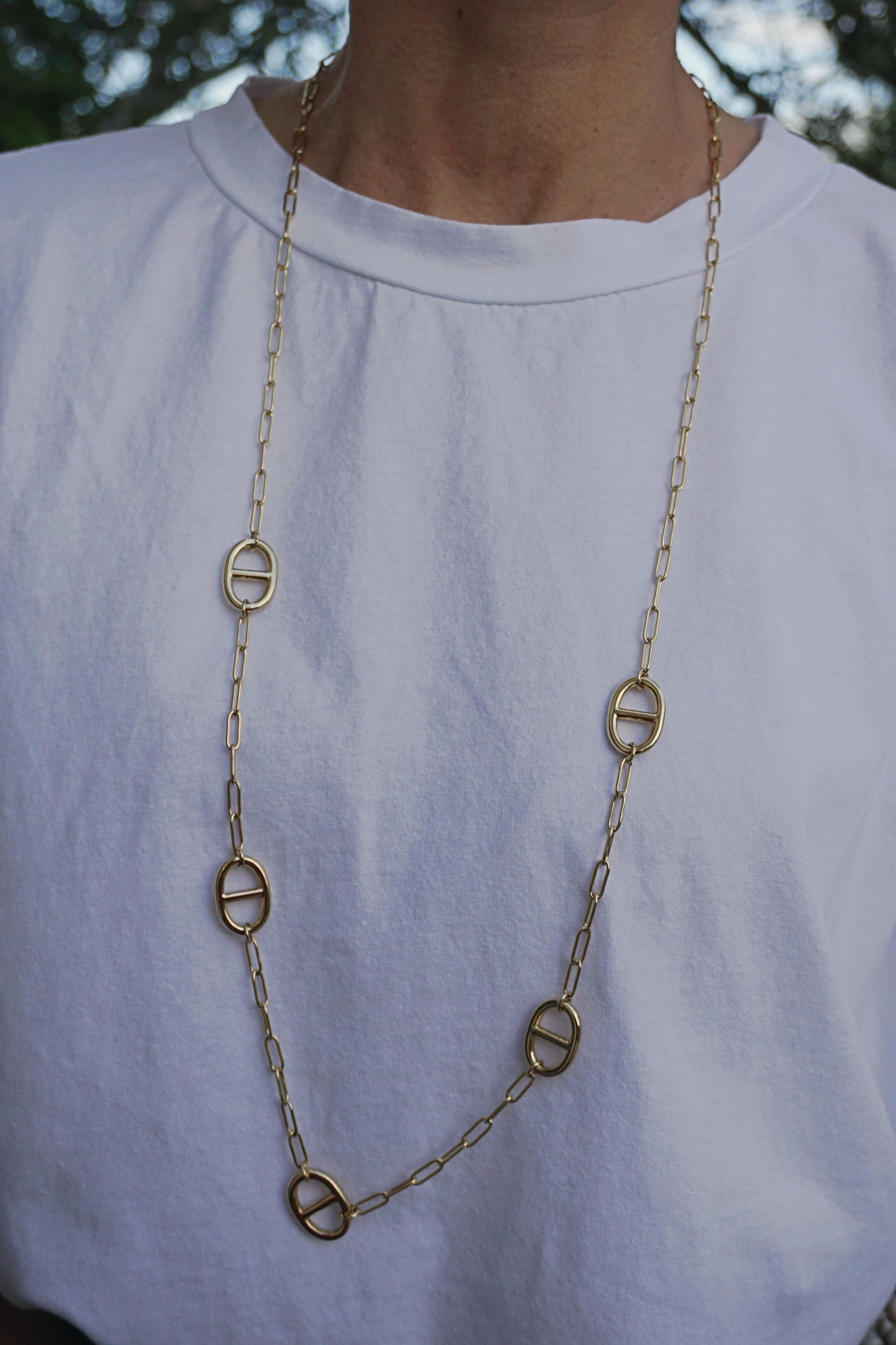 Collier doré sautoir grosses boucles