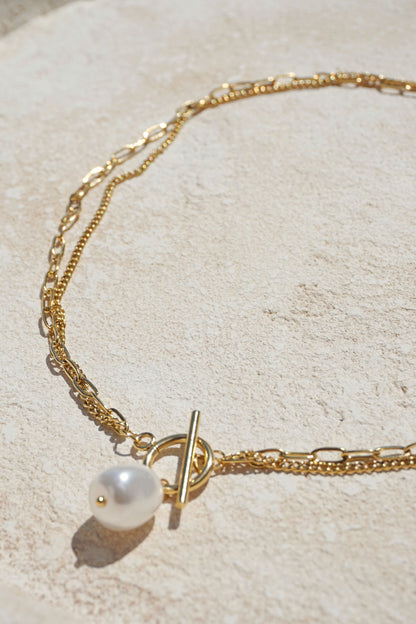 Gold pearl double pendant necklace