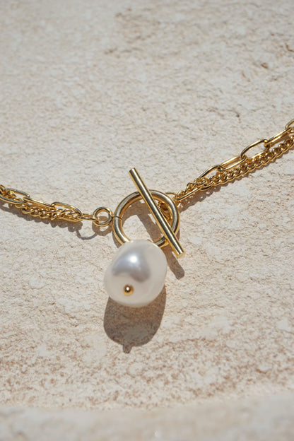 Gold pearl double pendant necklace