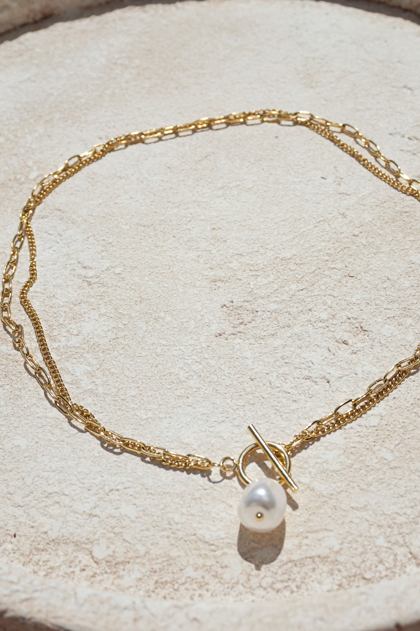 Gold pearl double pendant necklace