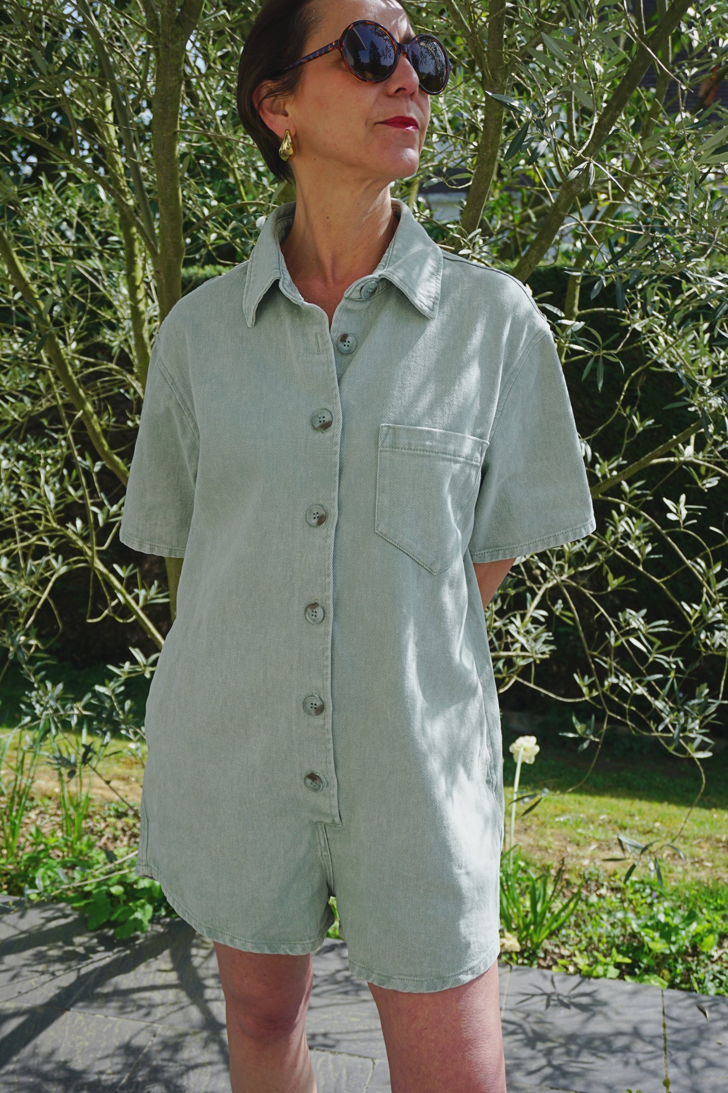 Combishort jean kaki