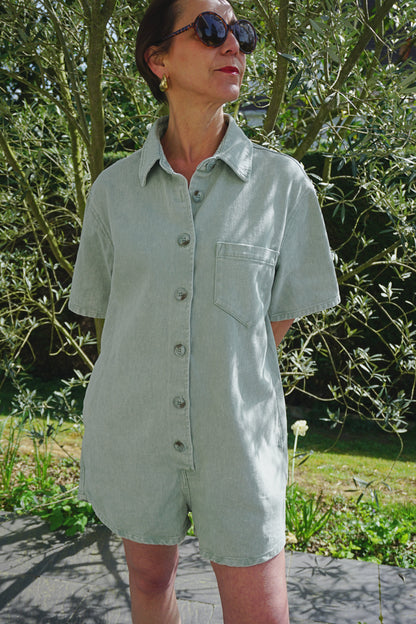 Combishort jean kaki