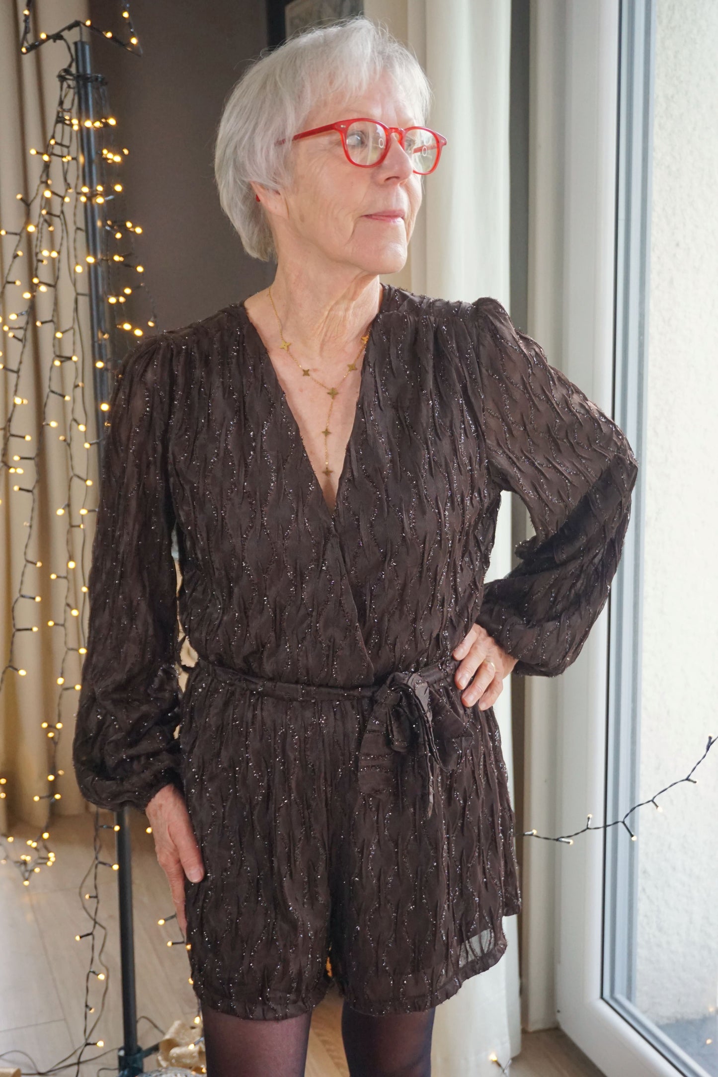 Combishort marron chocolat à paillettes