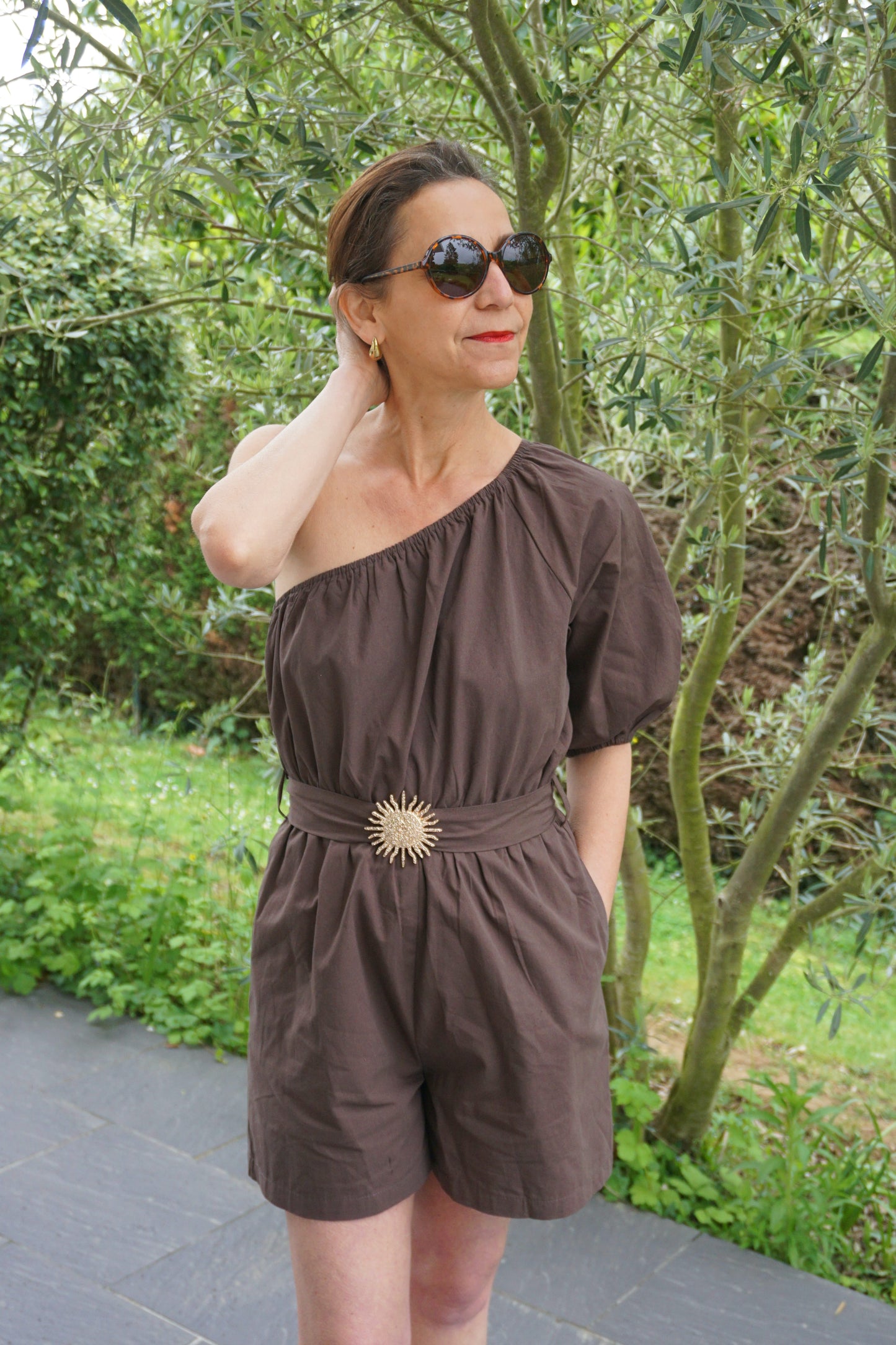 Combishort marron soleil asymétrique