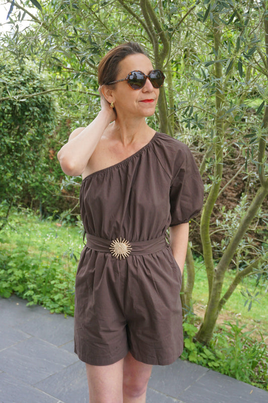 Combishort marron soleil asymétrique