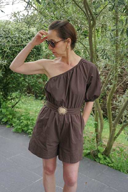 Combishort marron soleil asymétrique