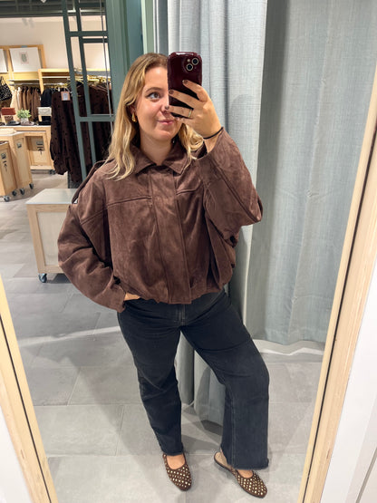 Veste bomber suédine marron choco