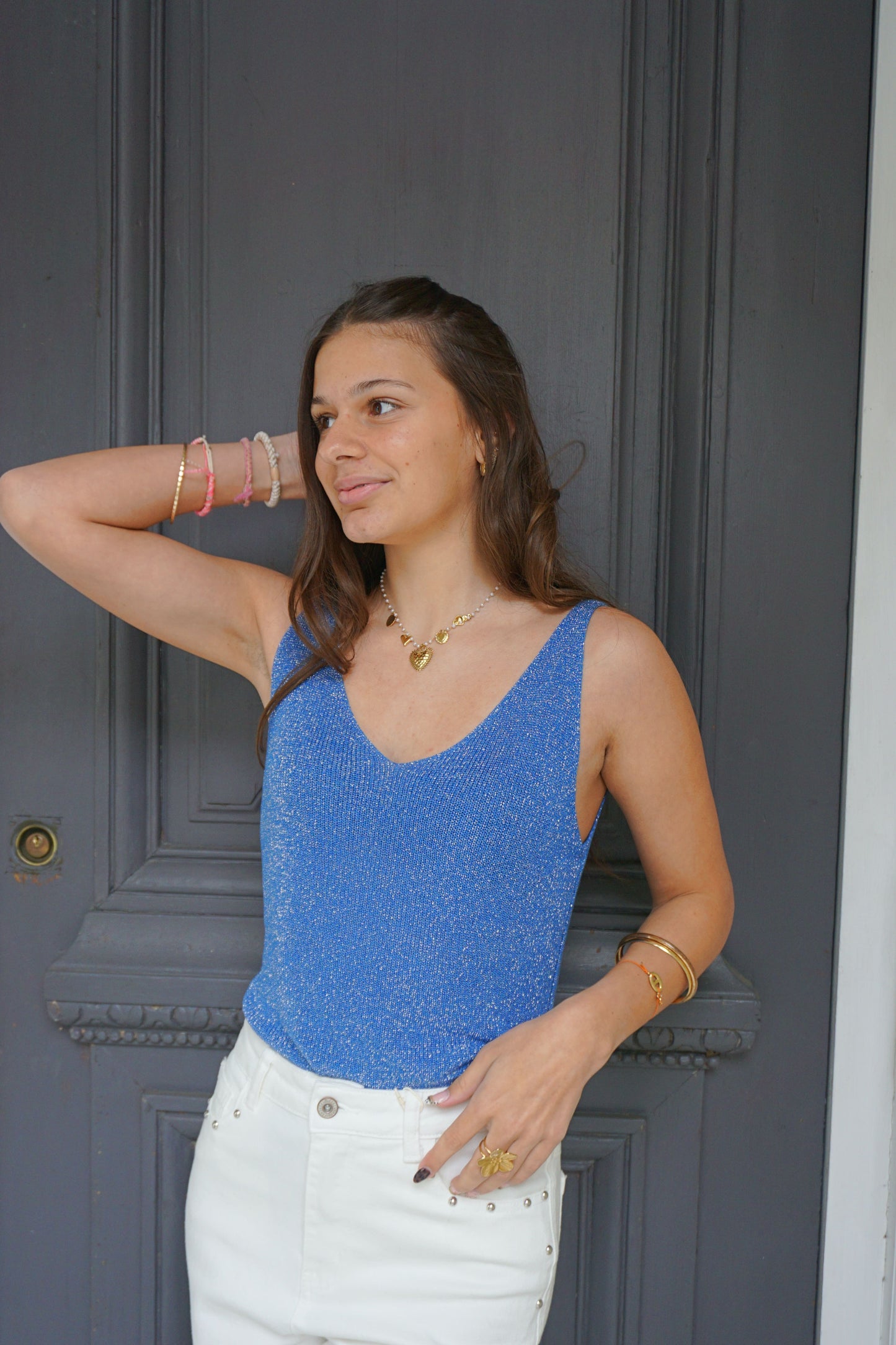 Débardeur à paillettes bleu roi