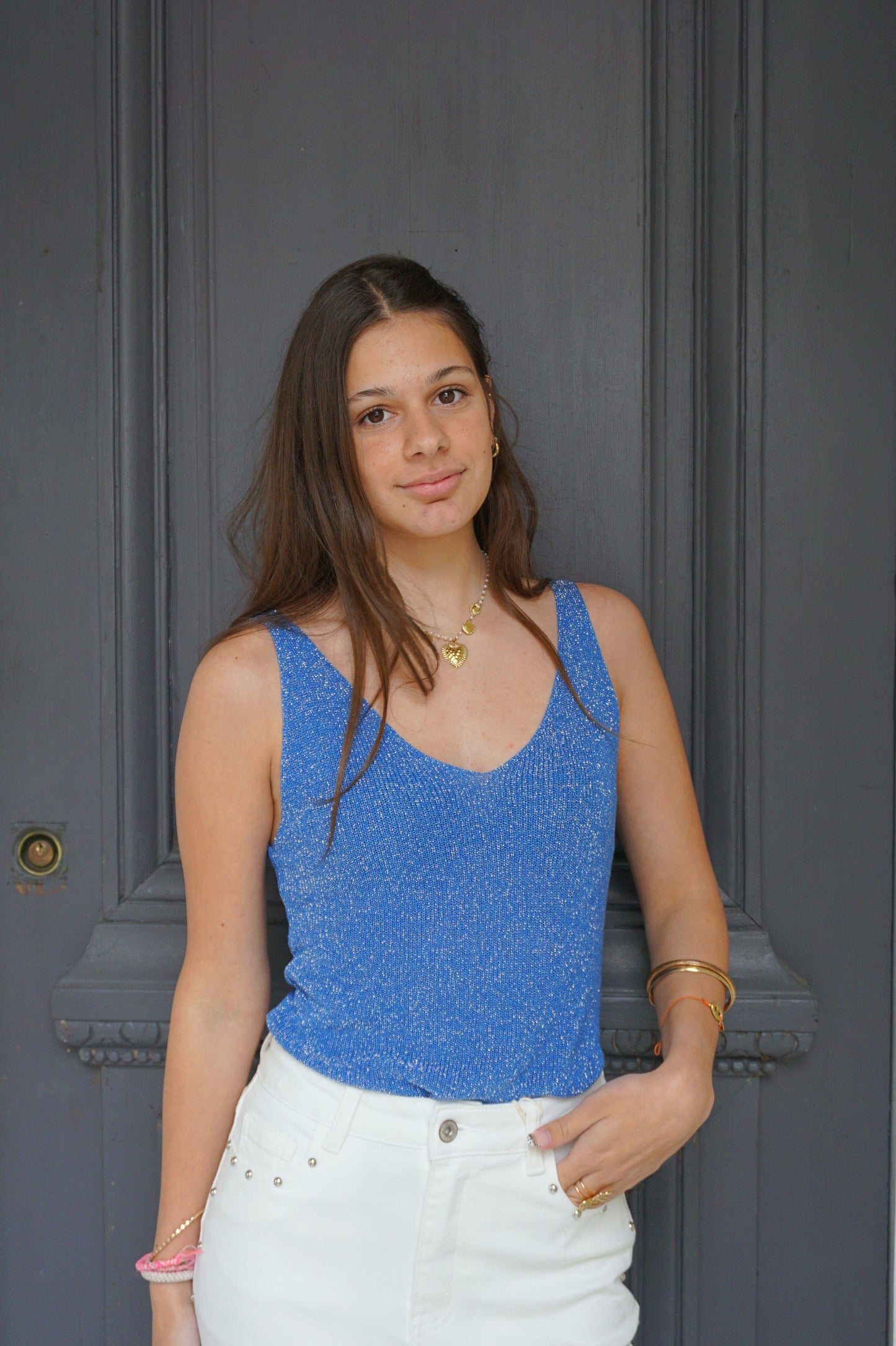 Débardeur à paillettes bleu roi