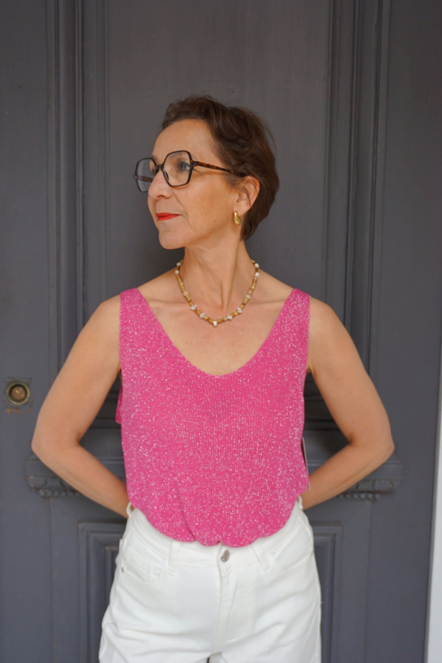 Débardeur à paillettes fuchsia