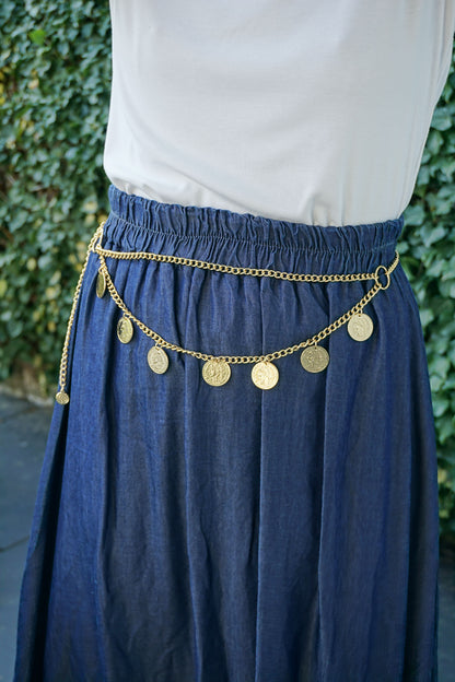 Ceinture chaîne dorée pièces de monnaie