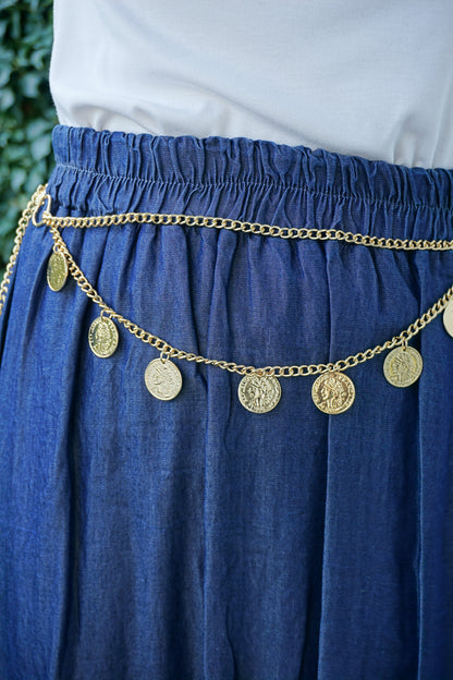 Ceinture chaîne dorée pièces de monnaie