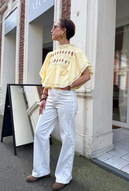 Jean blanc wide leg et clous