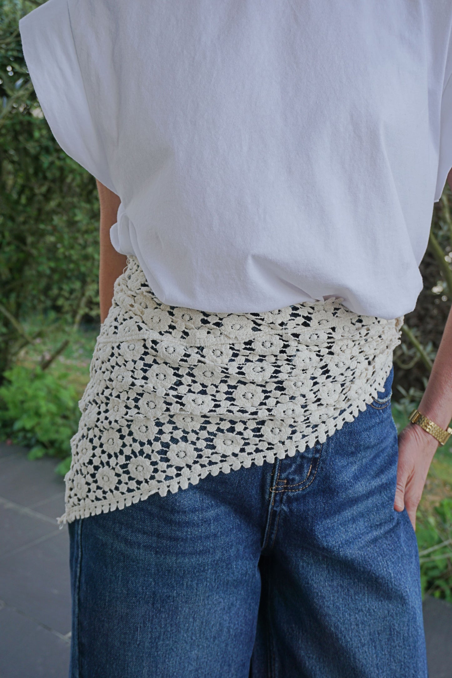 Foulard crochet asymétrique crème