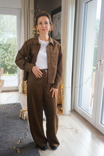 Ensemble effet daim chemise et pantalon