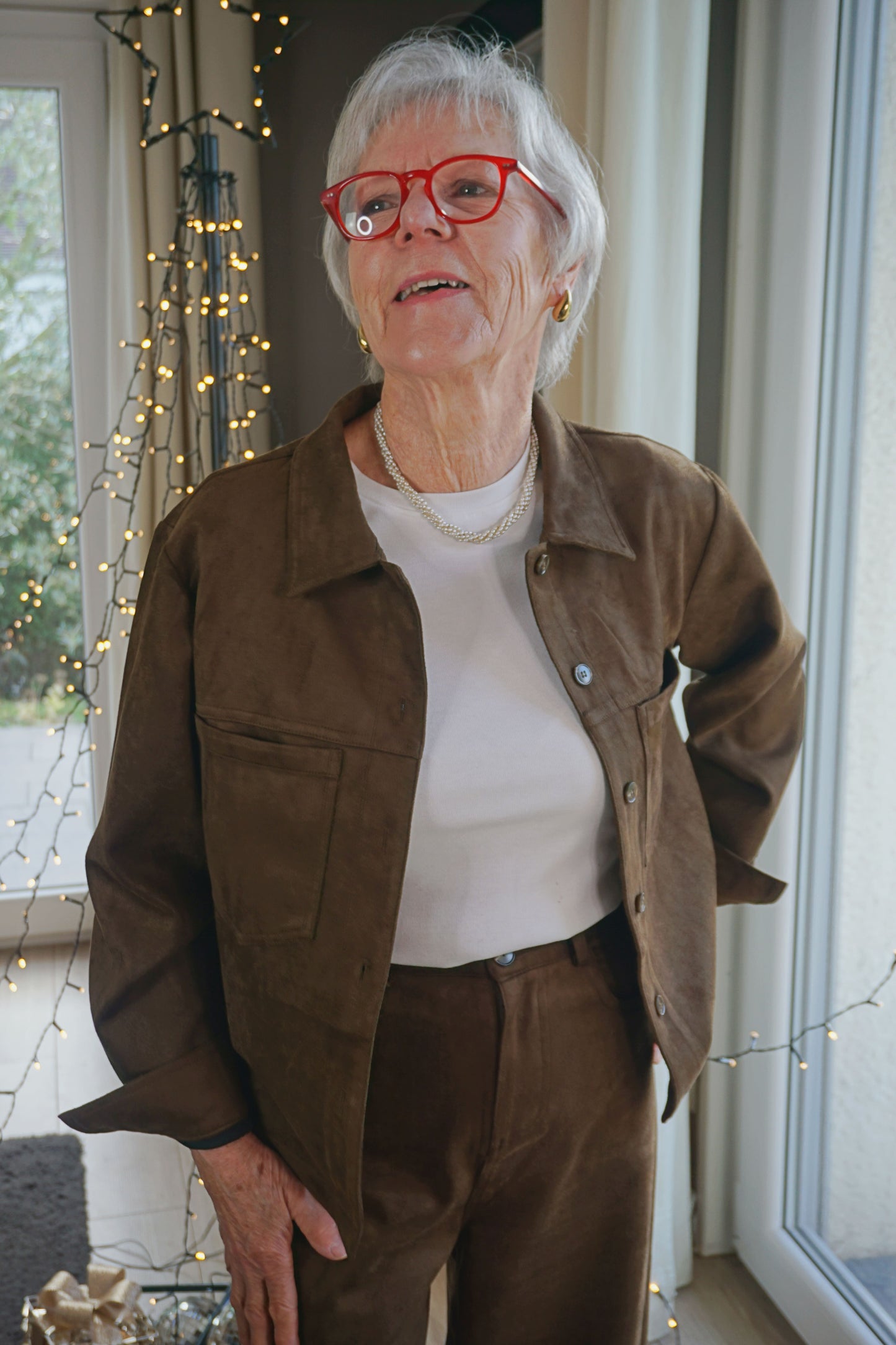 Ensemble effet daim chemise et pantalon