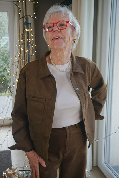 Ensemble effet daim chemise et pantalon