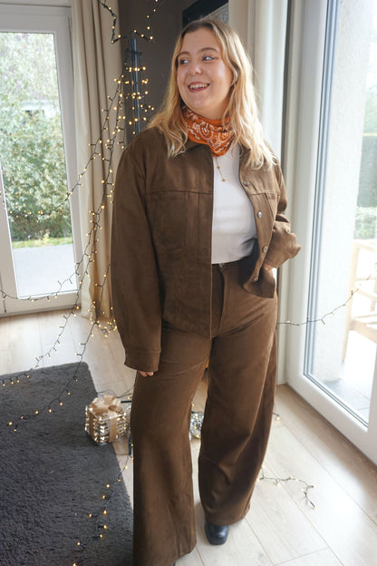 Ensemble effet daim chemise et pantalon