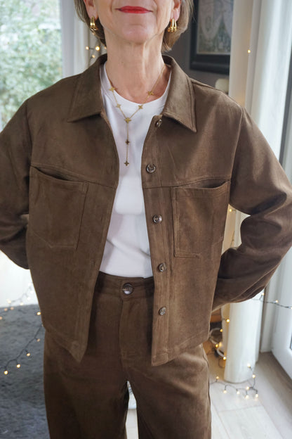 Ensemble effet daim chemise et pantalon