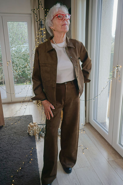 Ensemble effet daim chemise et pantalon