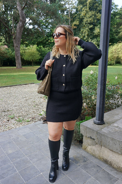Ensemble gilet et jupe en maille noire