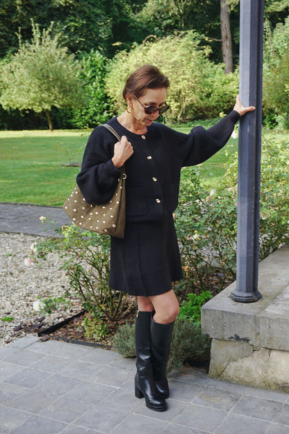 Ensemble gilet et jupe en maille noire