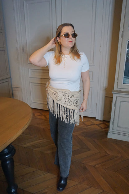 Foulard daim vegan beige à franges