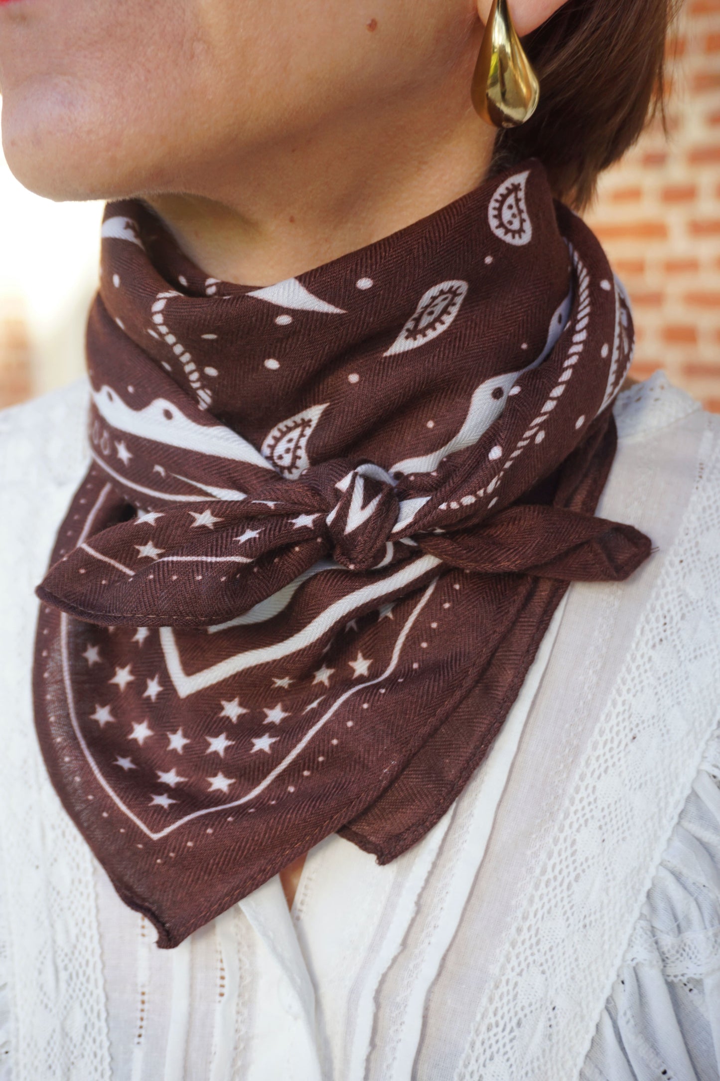 Foulard marron motifs bandana