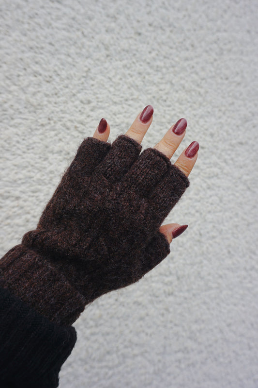 Gants mitaines tricot marron chocolat