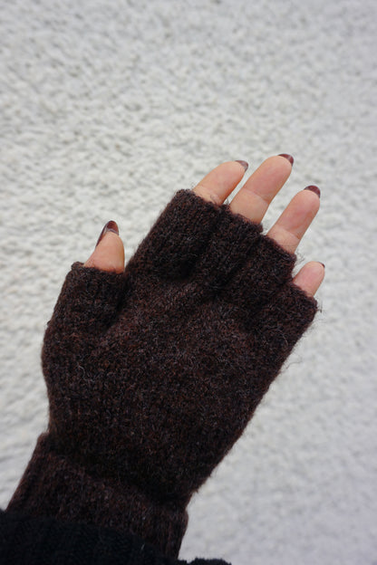 Gants mitaines tricot marron chocolat