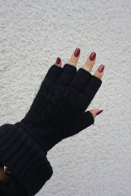 Gants mitaines tricot noir