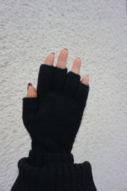 Gants mitaines tricot noir