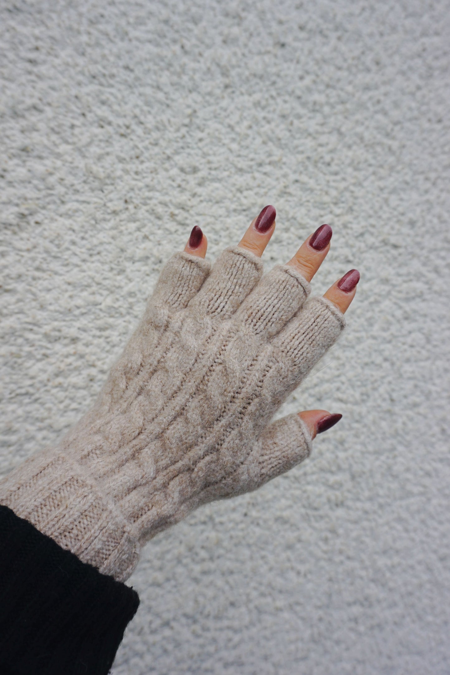 Gants mitaines tricot taupe