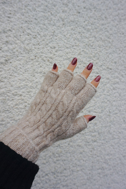 Gants mitaines tricot taupe