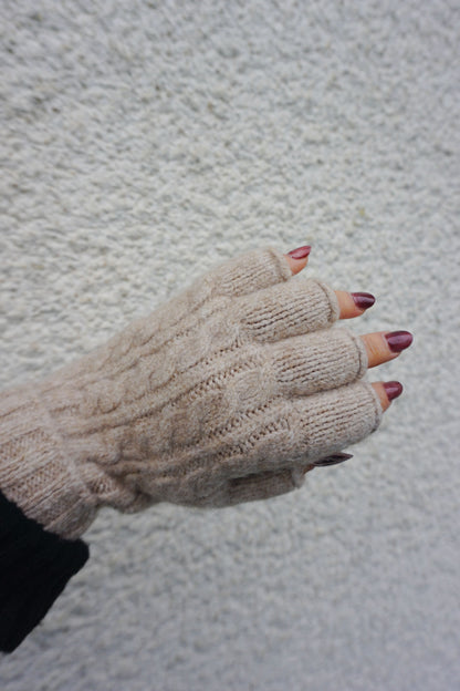Gants mitaines tricot taupe