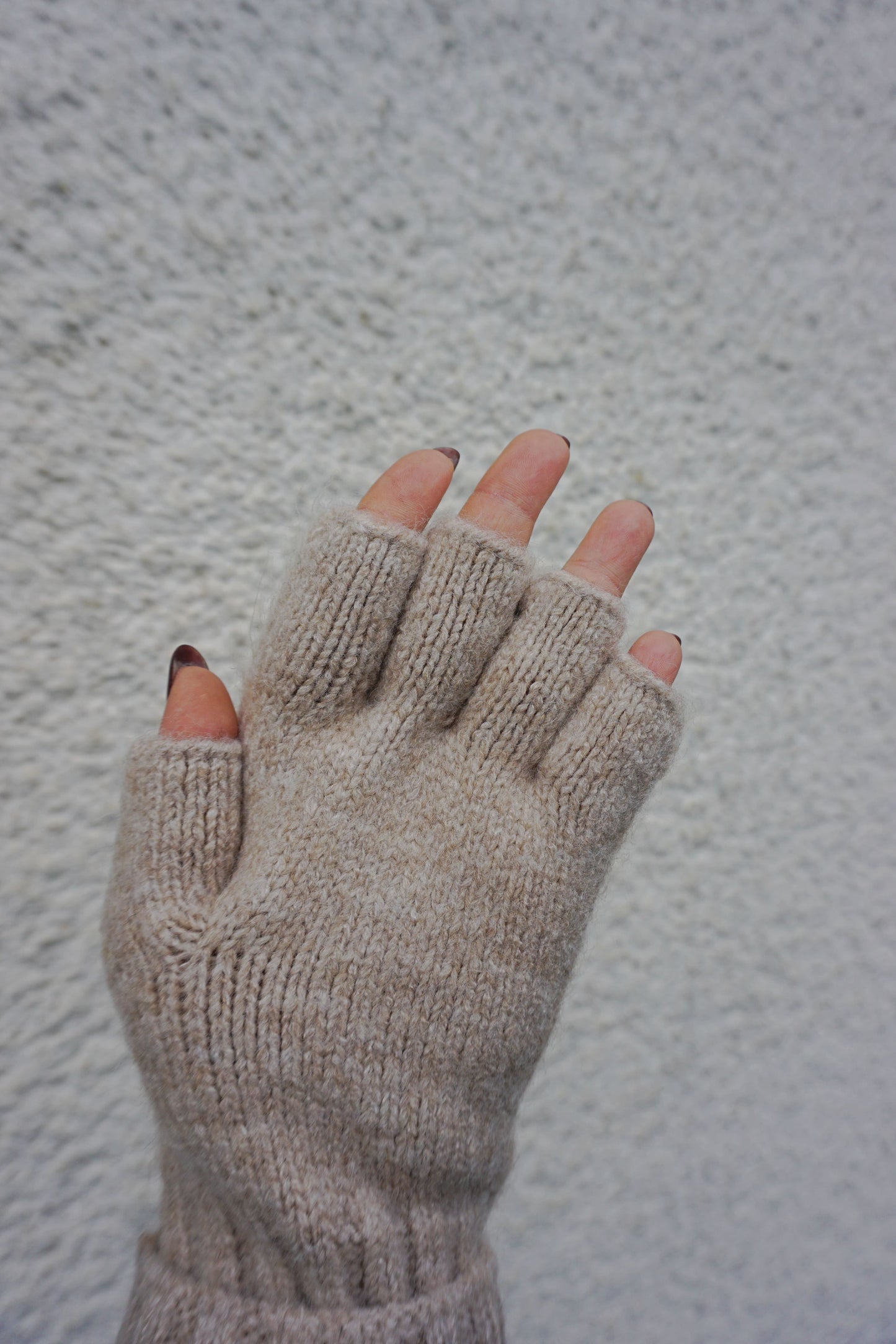 Gants mitaines tricot taupe