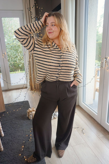 Gilet alpaga rayé taupe et noir