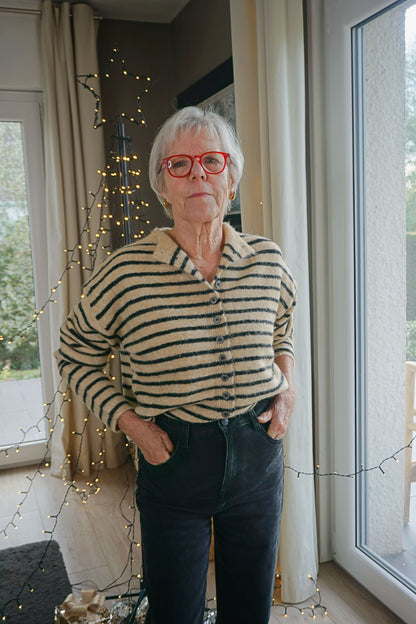 Gilet alpaga rayé taupe et noir