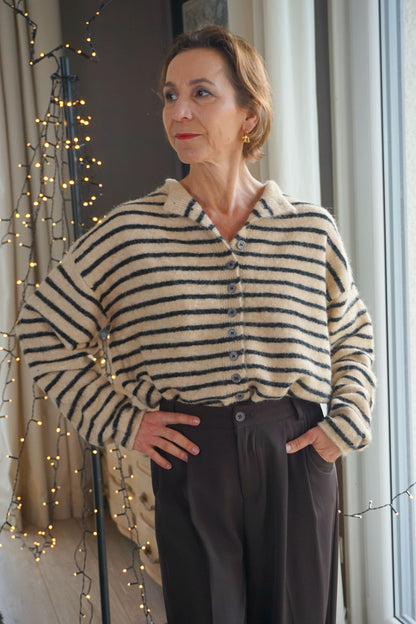 Gilet alpaga rayé taupe et noir