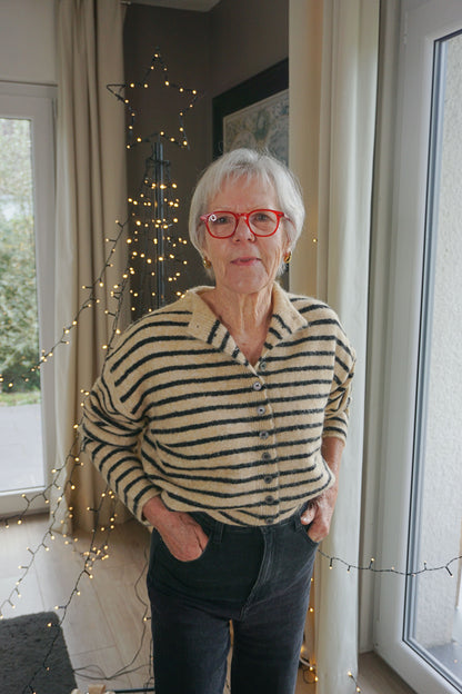 Gilet alpaga rayé taupe et noir