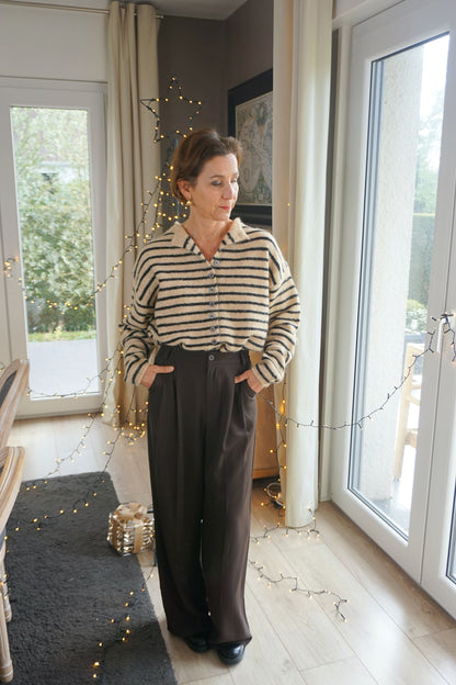 Gilet alpaga rayé taupe et noir