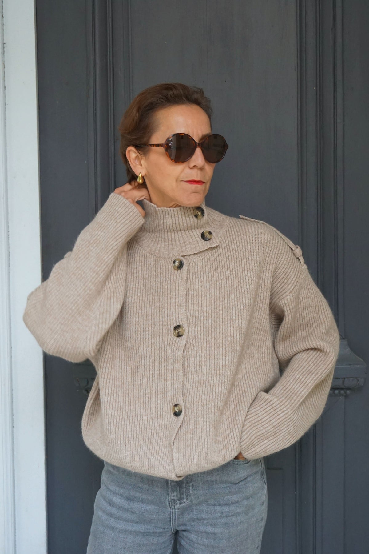 Gilet col montant écru